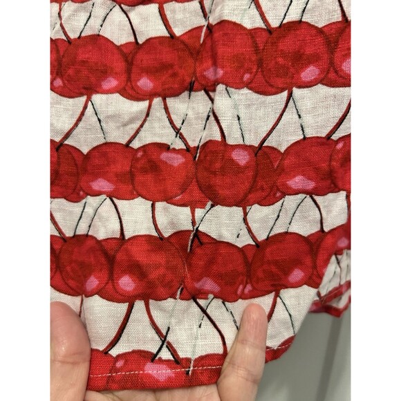 Cynthia Rowley Womens White Red Cherry Print 100% Linen Round Neck Size Medium - Picture 2 of 6